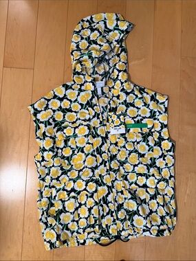 Diane Von Furstenberg Black Floral Hooded Vest with Yellow & Green Accents
